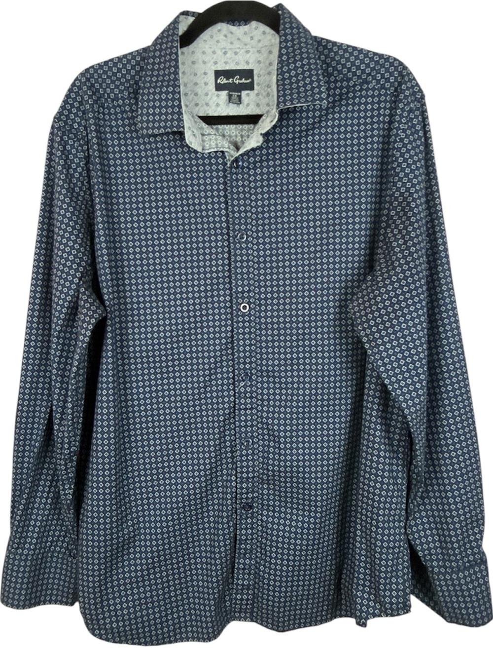 Robert Graham Men's Large Blue Geometric Micro Print Stretch Button Down Shirt